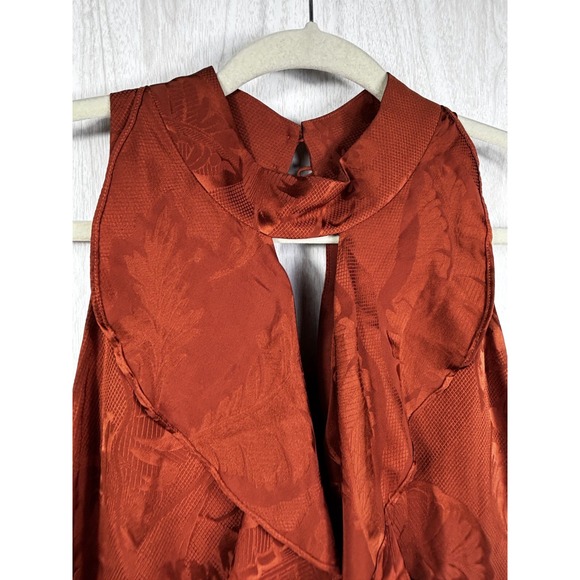 Cinq a Sept Maxine Silk Dress 10 Orange Jacquard Ruffle Designer Cocktail Chic - Picture 4 of 9